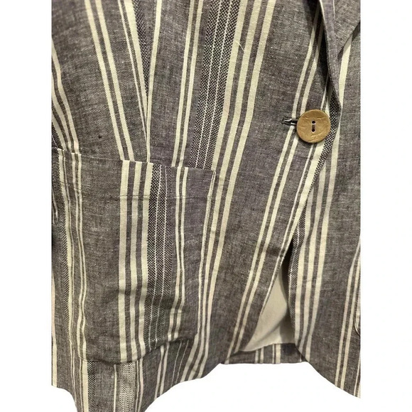 Laundry by Shelli Segal Gray & White Stripe Scrunched Sleeve Linen Blend Blazer - Picture 5 of 8